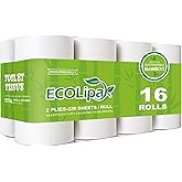 ECOLipak Bamboo Toilet Paper, Septic Safe Toilet Tissue, 16 Double Rolls, 320 Sheets Per Roll, Tree Free, Non Toxic, 2 Ply, S