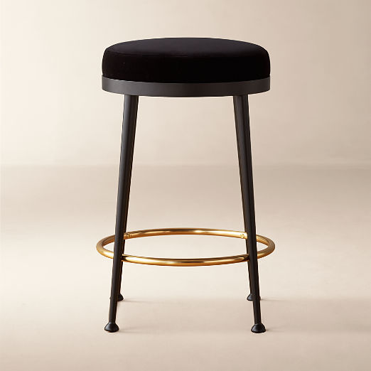 Atlas Black Velvet Counter Stool