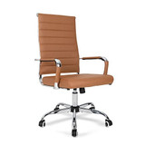 Humanspine Ergonomic Office Desk Chair, Modern PU Leather Conference Room Chairs Ribbed, High Back Executive Swivel Rolling Chair for Home, Office Brown