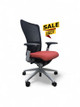 Haworth Zody Chair, Titanium Frame, Adjustable Arms, - Black Mesh Red Fabric Seat