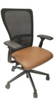 Haworth Zody Chair, Black, Brown Leather, Adjustable Arms, Adjustable Lumbar Support
